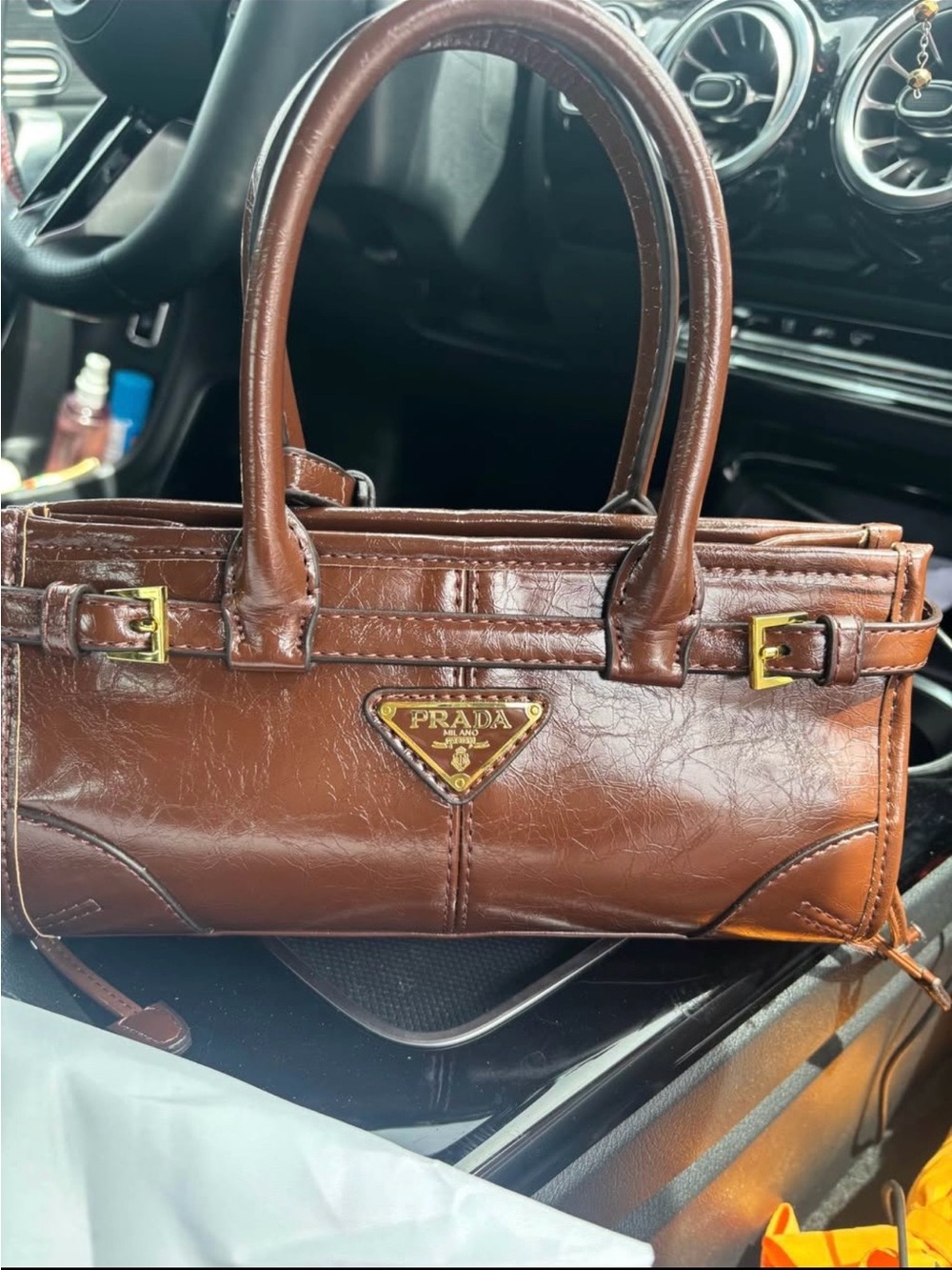 Prada Brown Leather Satchel with Gold Hardware